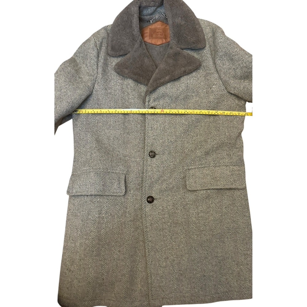 Woolrich VTG Herringbone Wool Coat Heavy Peacoat L Sz 40 Sherpa Lined Green Gray - Picture 7 of 10